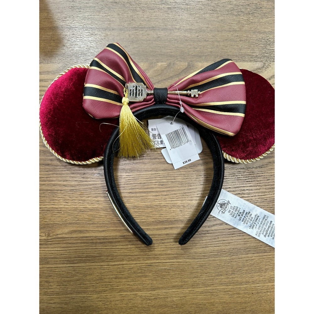 Disney Loungefly Minnie Mouse Ears Headband Burgundy Gold Stripe Bow